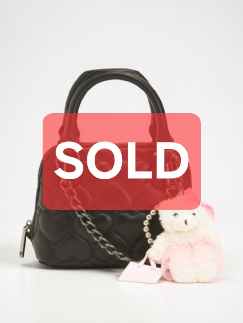 Black Quilted Heart Satchel Handbag with Teddy Charm - SOLD DO NOT PURCHASE
